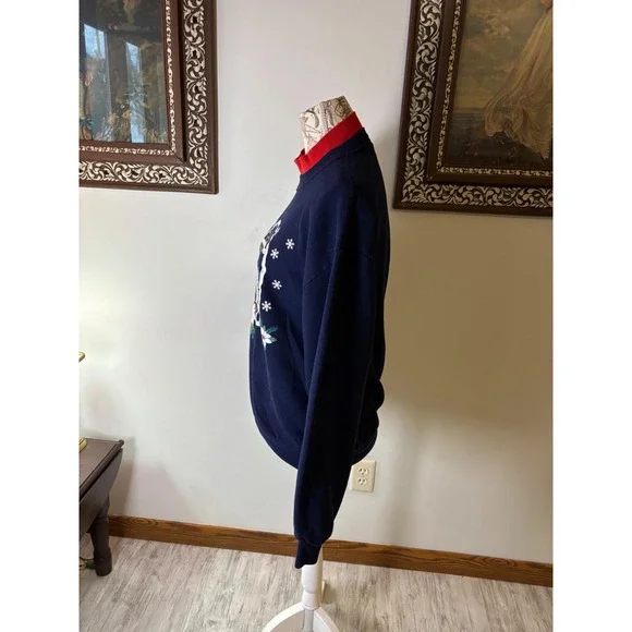 Vintage Christmas Grandmacore Sweatshirt fireplace Cottagecore SZ M - Picture 5 of 7